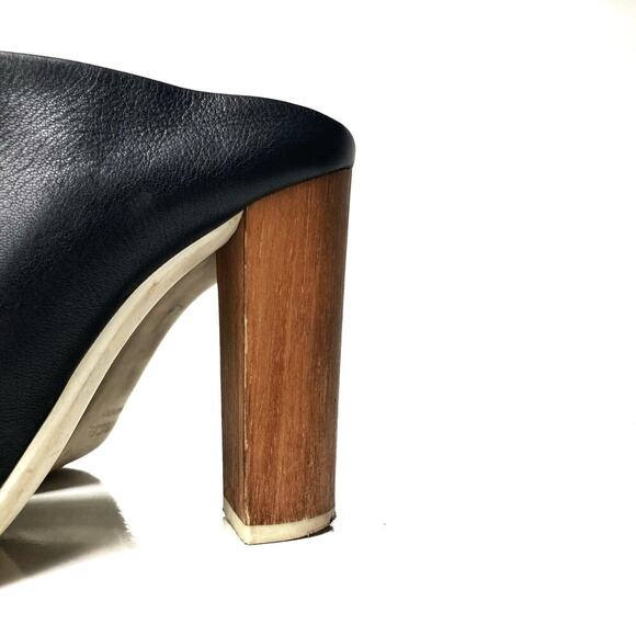 Vince Allison Black Leather Peep Toe Mules 36 | Sculptural Block Heel Slides - Picture 13 of 16